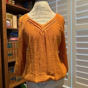 Orange V-Neck Boho Blouse